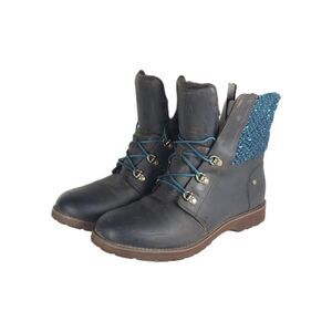 The North Face Women's Ballard US8 Brown Blue Oiled Leather Knit Lace Up Boots